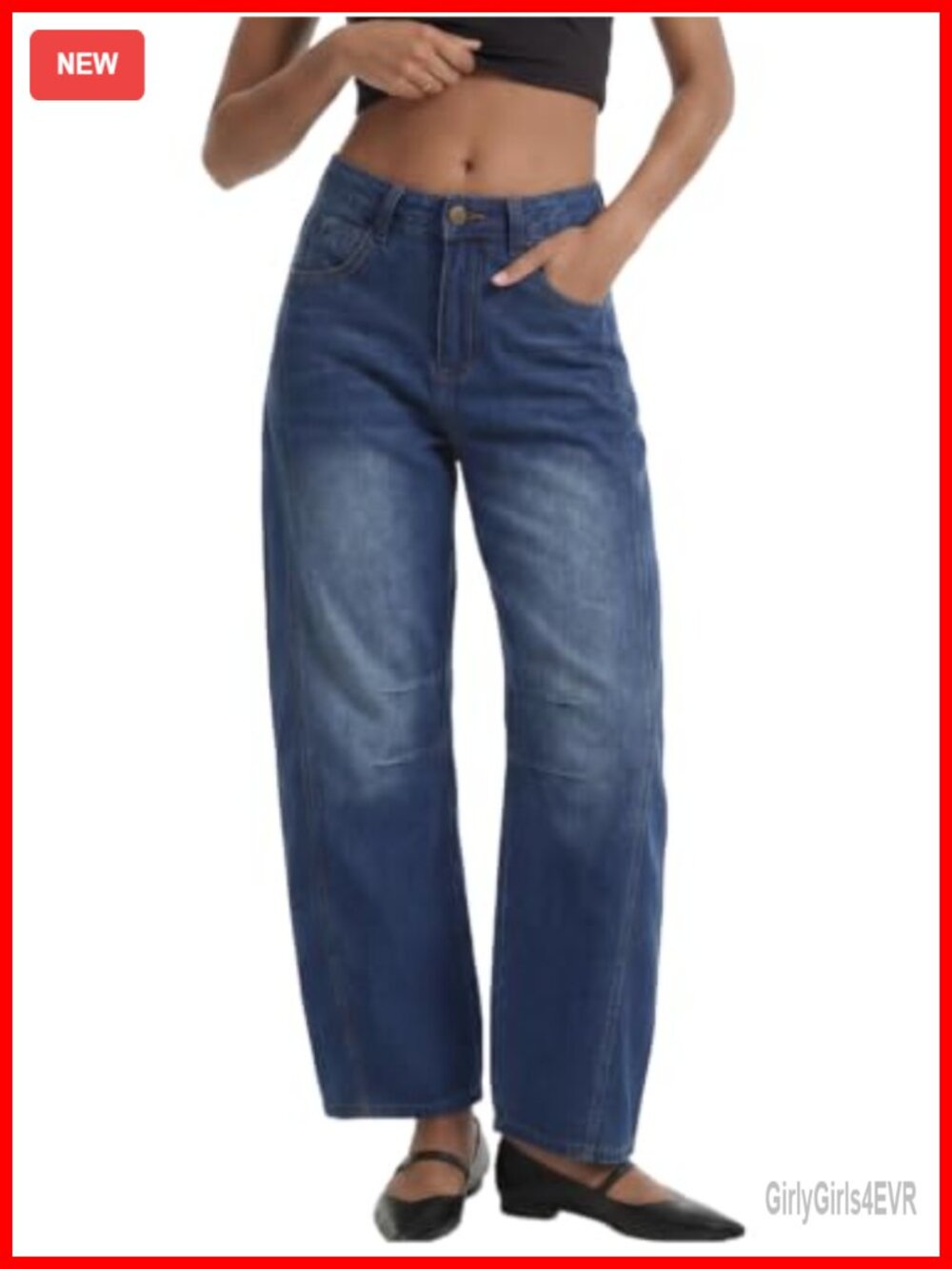 Women's Barrel Jeans Loose Fit Curved Hem Ankle Cut Cotton Blend